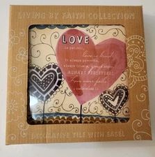 About Face Designs Living by Faith Collection Decorative Tile w Easel 7"×7"