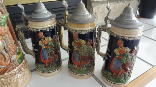 LOT OF 7 VINTAGE GERZ STEINS WITH PEWTER LIDS EXCELLENT CONDITION FOR AGE - Picture 5 of 10