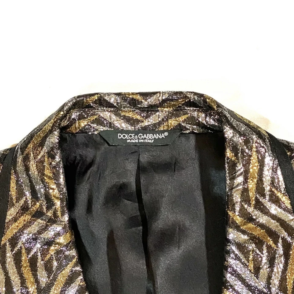 Dolce Gabbana Mens Martini Jacquard Silk Metallic Jacket Blazer Multicolor 34 - Image 4 of 4