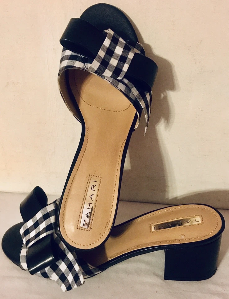 TAHARI Danbury Womens Open Toe Mules Slide Sandals Black Plaid Checked US Sz 8.5 - Image 2 of 4