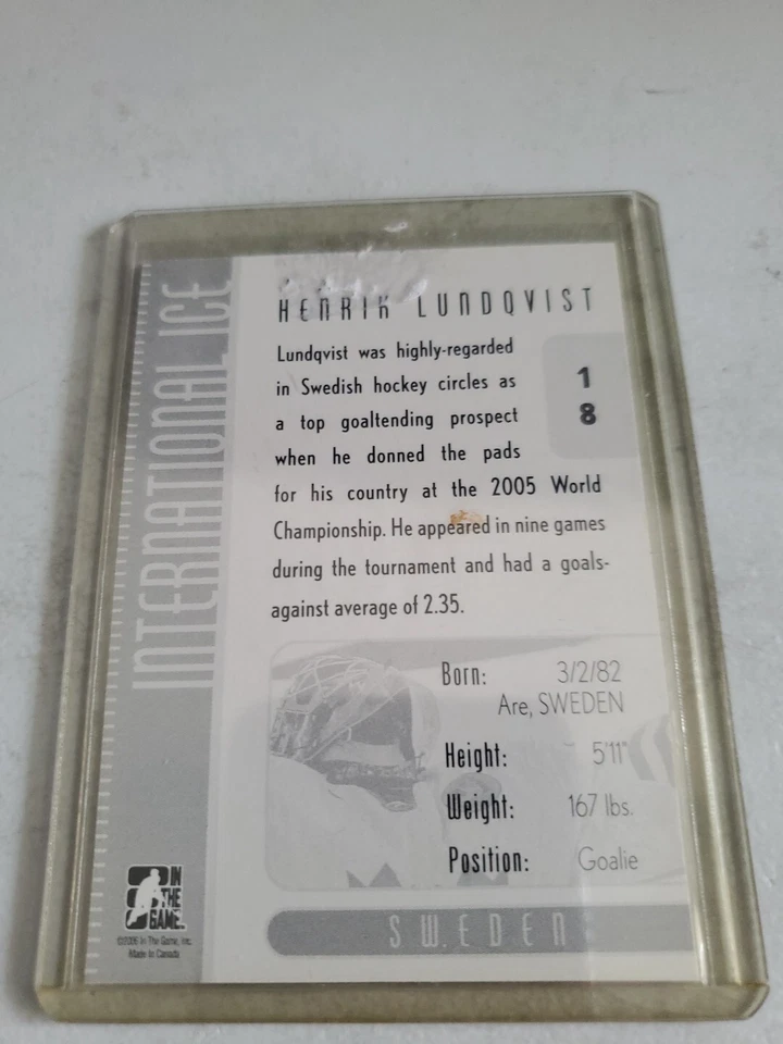 2006-07 HENRIK LUNDQVIST IN THE GAME INTERNATIONAL ICE 2005 CARD. SWEDEN. - Image 2 of 2