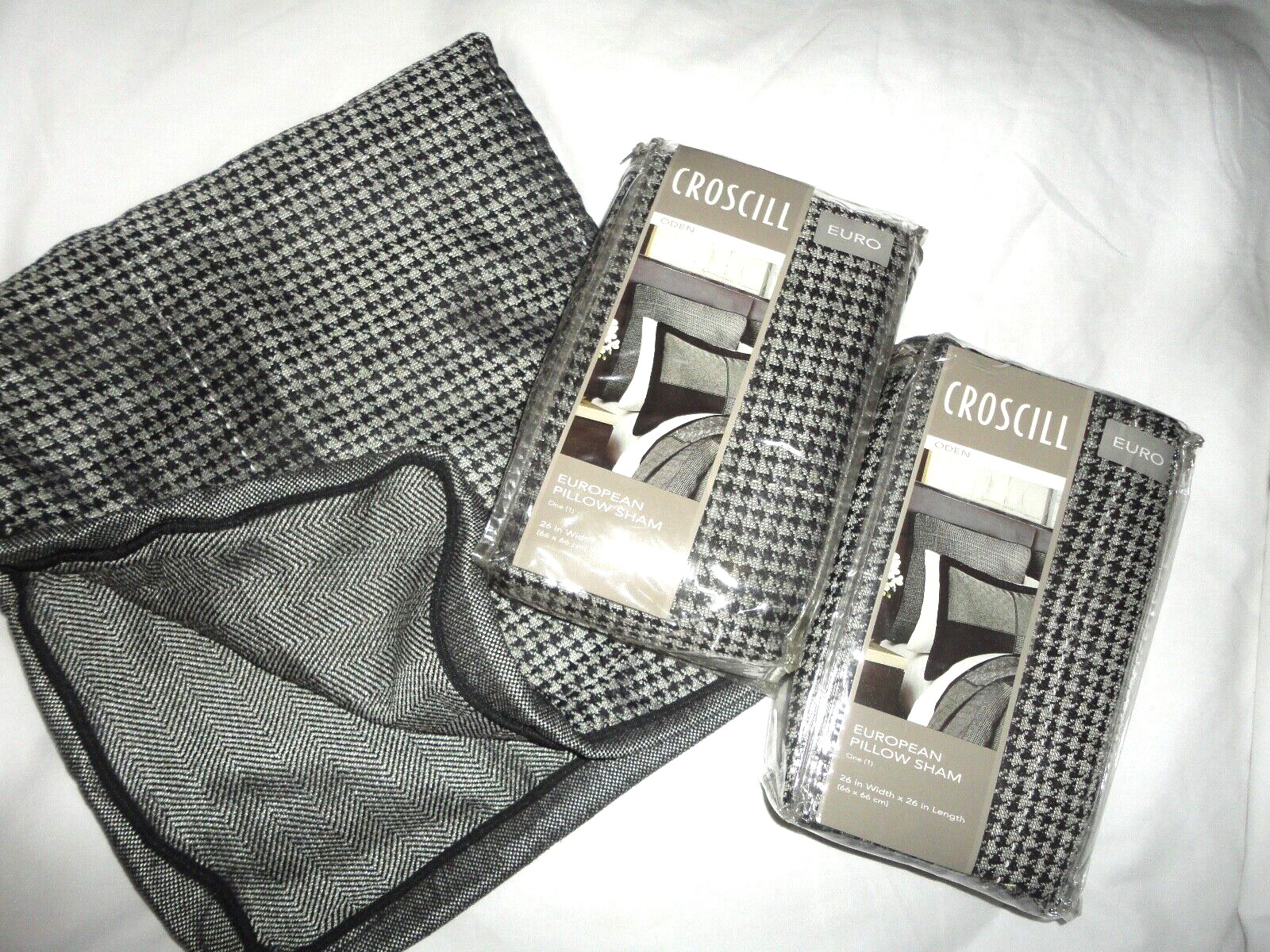 CROSCILL ODEN HOUNDSTOTH CARBÓN NEGRO GRIS (3) EURO FUNDAS ALMOHADA 26 X 26