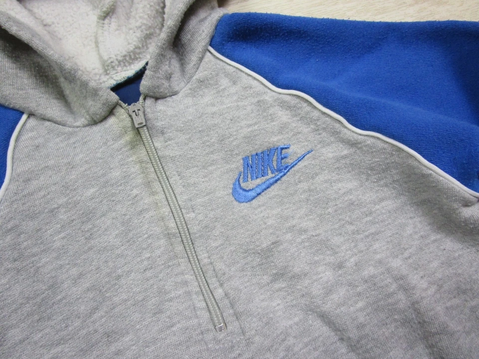 Vintage Nike Hoodie (M) Youth 1980's Blue Tag 1/4 Zip Embroidered Blue & Gray - Image 4 of 4
