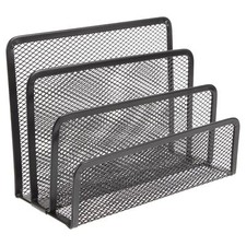 Desk File Organizer 3-Section Vertical File Folder Holder Metal Mesh File Sor...