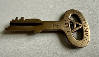 Folger Adam Co Vintage Joliet Illinois Prison Jail Cell Key Antique Brass