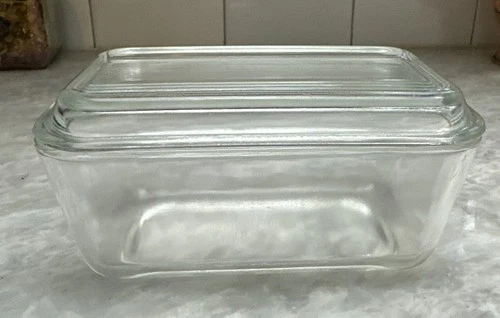 Vintage Pyrex 502-B Clear Glass Refrigerator Dish With 502-C Ribbed Lid