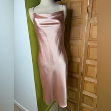 Birdy Grey Lisa Shiny Satin Midi Dress Pink Rose Gold Size Medium