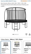 Zero Gravity 12ft Black Trampoline –  in good condition