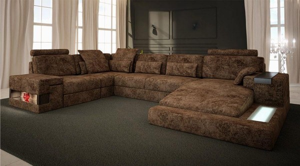 Ecksofa U-Form Sofa Couch Design Couch Textil Wohnlandschaft Bettfunktion Stoff-image