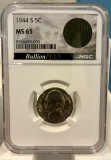1944 S Jefferson Nickel NGC MS65/U.S. WWII Era M6 Bazooka Rocket Bag Fragment