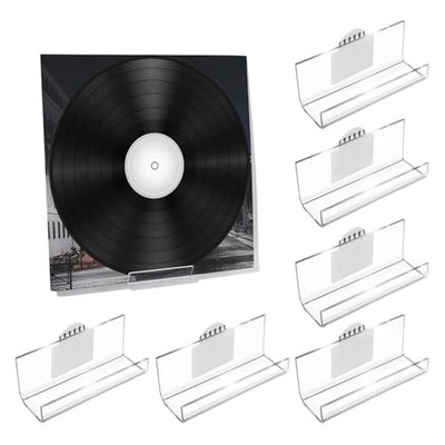  Pack Vinyl Record Holder Wall Mount No Drill, Self Adhesive Acrylic Record 6