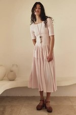 Free People Harlyn Midi Dress Free Est Smocked Square Neck Pink Calcite Medium M