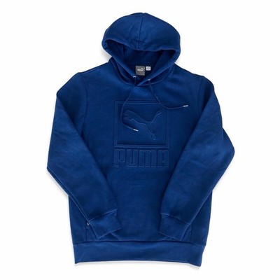PUMA Blue Embossed Logo Hoodie Sz M | Athletic Streetwear Sweatshirt EUC