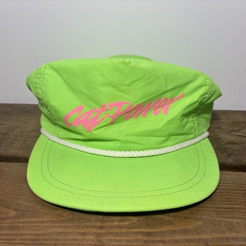 Vintage Cat Power neongrüne Baseballmütze mit Druckknopflasche und Seil. Made In USA. - Bild 1 von 6