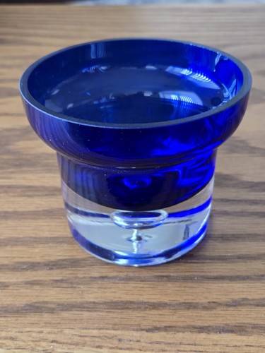 Block Stockholm Votive Candle Holder Cobalt Blue Hand Blown Trapped Bubble