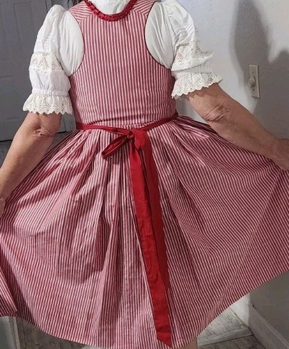 Vintage Austrian Folk Dirndl Dress Red White Octoberfest Size 46 Bavarian BinN - Picture 9 of 13