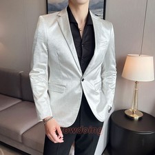 Glitter Shiny Men Suit Blazer Dress Jacket Single Breasted Wedding Party Fashion