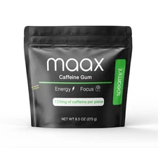Maax Caffeine Energy Gum | Focus Gum | 125Mg of Caffeine per Piece | Spearmint |
