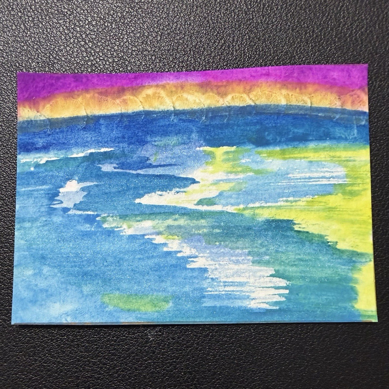 ACEO, Abstract Seascape Sunset Sky Painting, original, art card, OOAK, watercolo