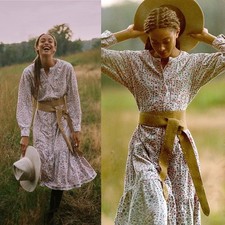 Anthropologie Pilcro Marta Tiered Corduroy Maxi Dress MP Cream Floral Cottage