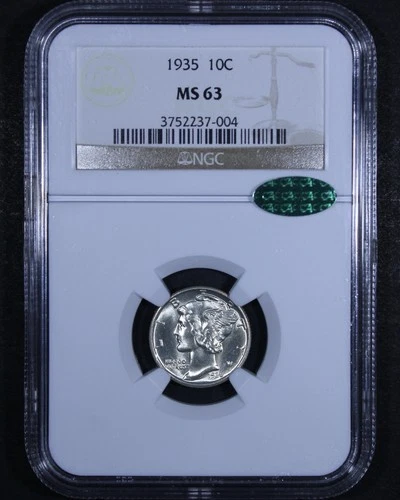 1935 Mercury Dime - 10c NGC MS63 CAC ✅ - Affordable Example!