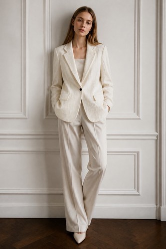 Adolfo Dominguez Ivory Textured Single Buttom Blazer Size 44 - Large