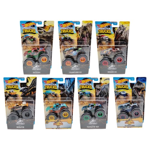 Hot Wheels Monster Trucks Jurassic World Dominion set completo x7 - Foto 1 di 16