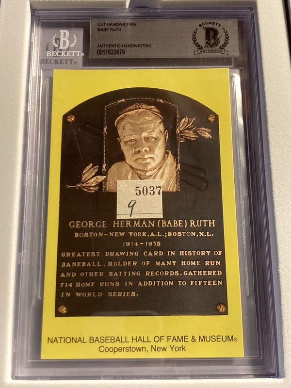 Babe Ruth Handwritten Relic “9” Beckett BGS Authentic Ruths Personal Collection
