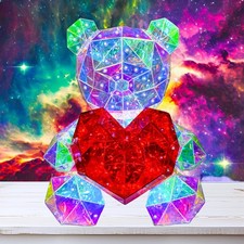 In His Name LED Teddy Bear Night Light with Red Heart, Multicolor