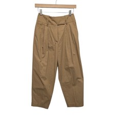 Exquise Pants Women Size XS P Brown High Waist Pleated Barrel Leg Cotton Twill