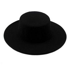 1PCS Black Classic Flat Top Blend Fedora Hat Brim Church Derby Cap for Unisex