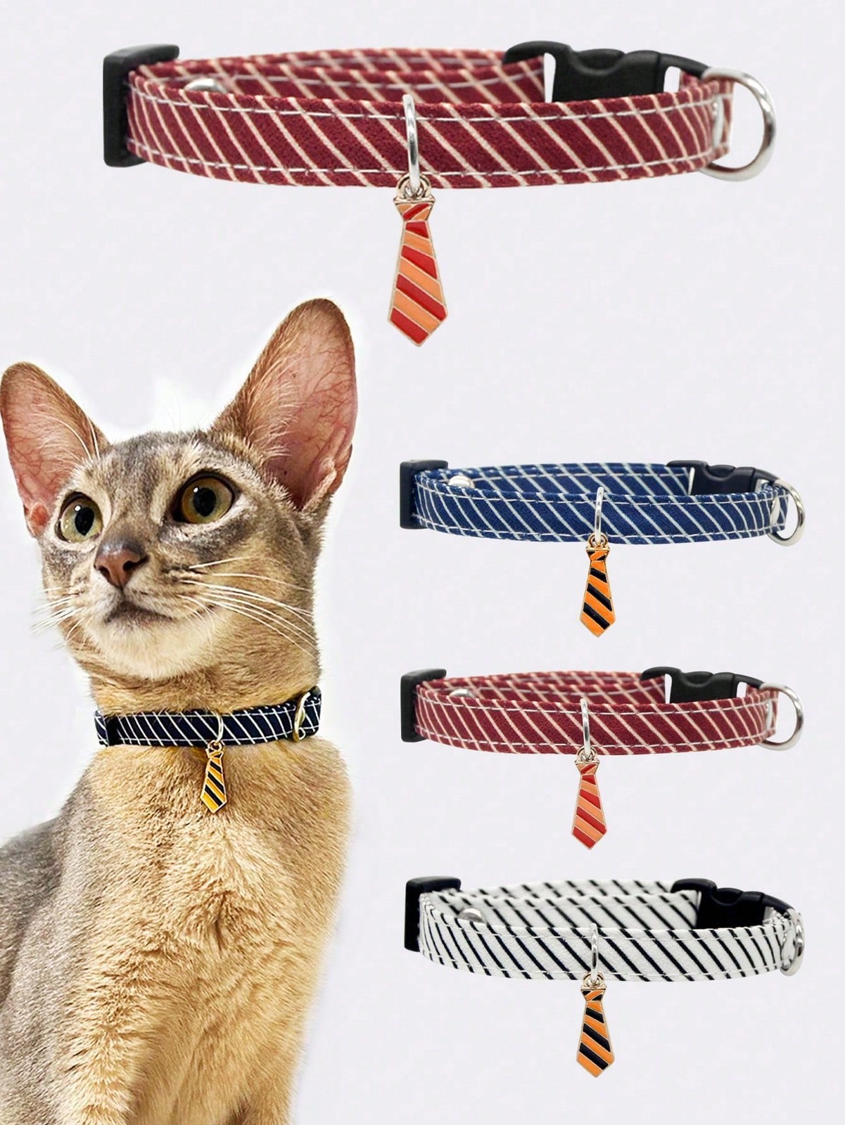 Striped Cat Collar with Tie - Lightweight Adjustable for Weddings & Parties