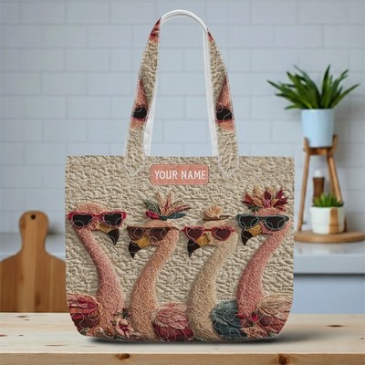 Personalized Flamingo Summer Quilt Tote Bag Quilted Shoulder Bag for Women Gift