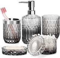Badezimmer-Set 5-Teilig Glas Grau Mit Seifenspender ZahnbüRstenhalter Becher