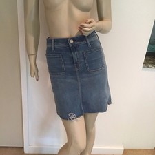 Mother Denim Patchie Mini Fray Raw Hem Birds of Paradise Stretch Jean Skirt 24
