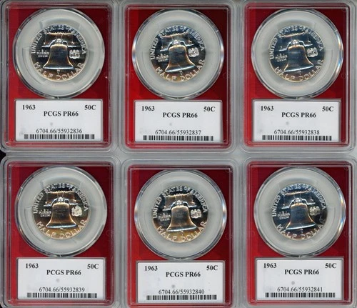 1963 Franklin Half Dollar Proof PCGS PR66 Red Label 8-Coin Set Consecutive Certs