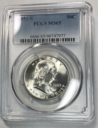 1953-S Franklin half Dollar Bright White PCGS MS65