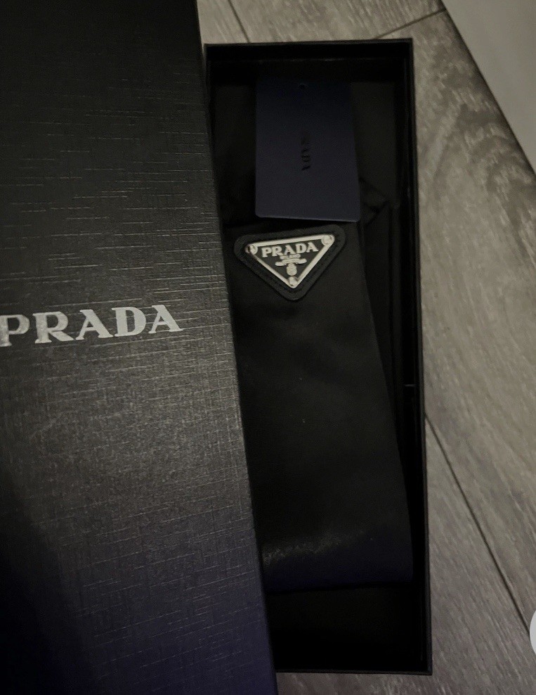 Black Men's Prada Re Nylon TieTriangle Logo With Box thumbnail 3