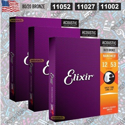 Elixir Acoustic Guitar Strings 11052 (12-53), 11027 (11-52), 11002 (10-47) TL