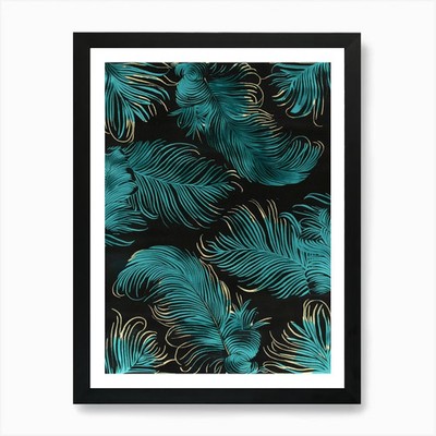 Teal Feathers Kunstdruck gerahmtes Wandbild Poster Leinwanddruck Bild