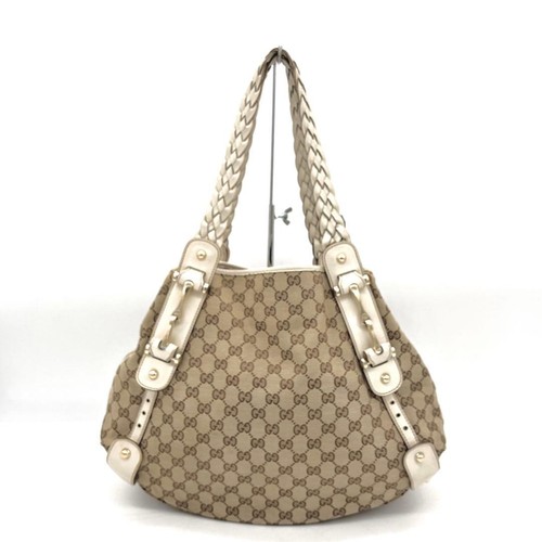 GUCCI Horsebit Canvas Leather Tote Shoulder Bag Brown Off White Used From Japan