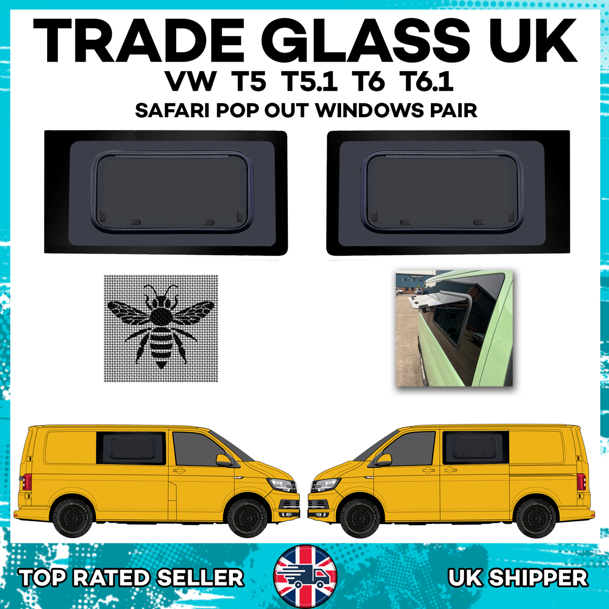 VW T5 POP OUT SAFARI Windows INTERNAL FLY SCREEN UK