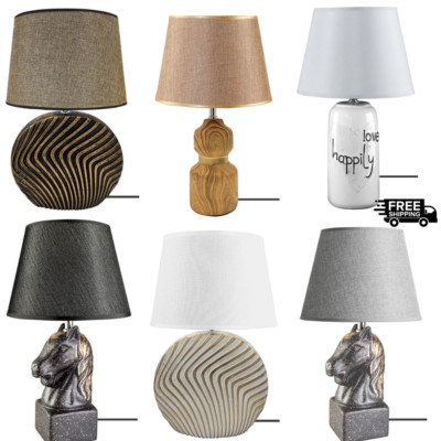 Tischlampe Leuchte Keramik Stoff Schirm Steck Nachttisch Leuchte Wohnzimmer LED Birne