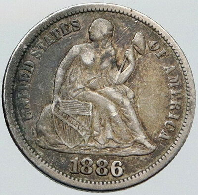 1886 UNITED STATES US Silver SEATED LIBERTY Genuine Antique OLD