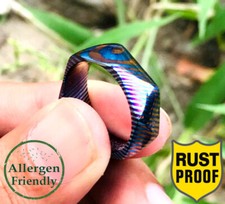 Dome Timascus Handmade Men engagement Ring Titanium Damascus Promise Mens Band