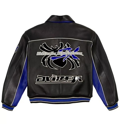 New Avirex Men’s Black Spider Racer Jacket Premium Cowhide Leather Biker Jacket - Picture 2 of 3