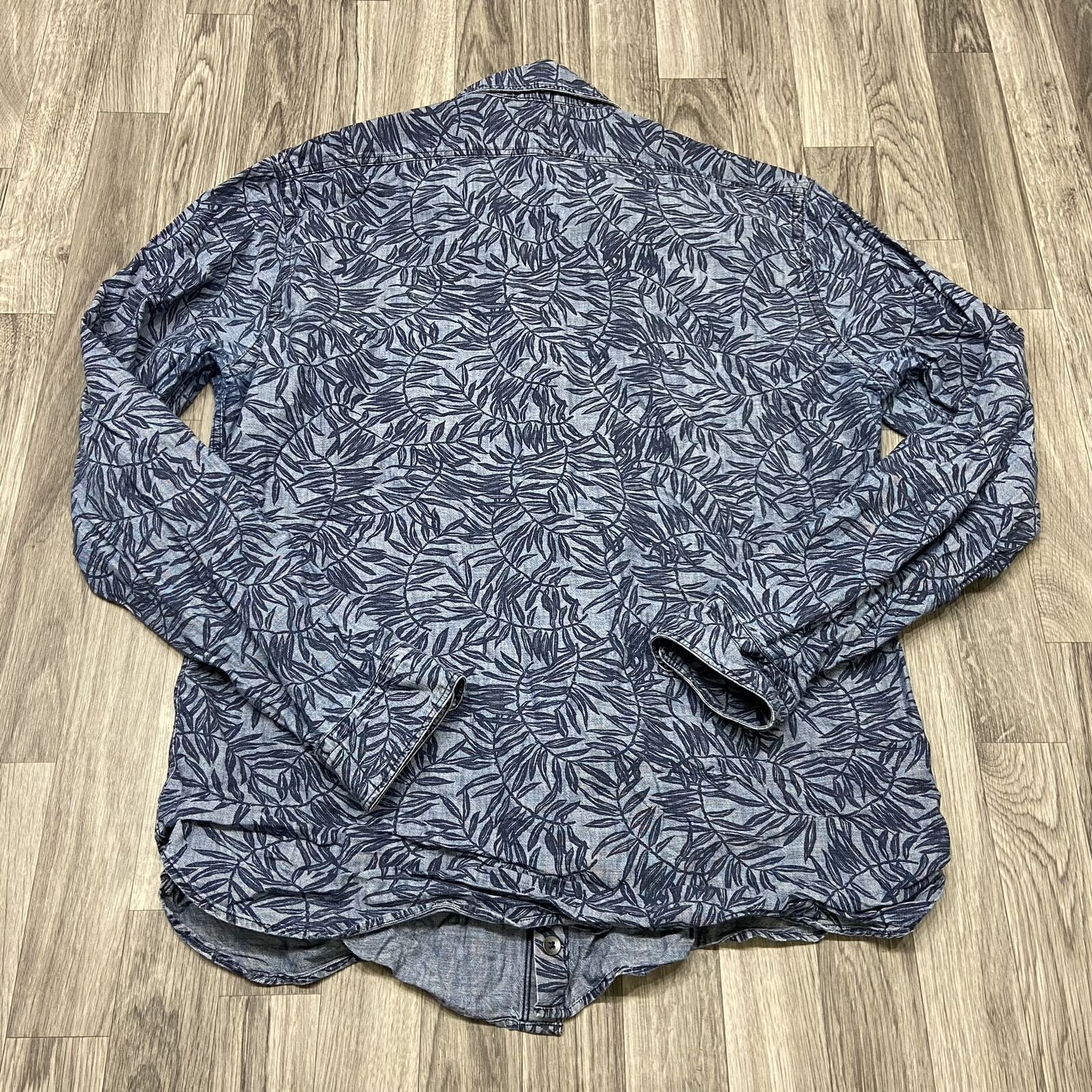 EXPRESS Button Down Collared Long Sleeve Blue Pri… - image 3