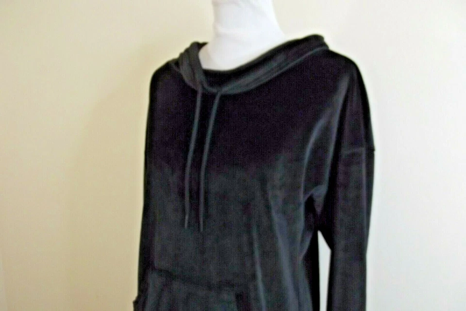TAHARI Ropa de Dormir FLEECE Capucha Cuello VESTIDO Athleisure - MEDIANO Negro Suave Foto 3 de 4