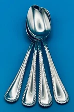 Set of 4 Oneida BELMONT LYONS Oval Soup Spoons 7 1/8" Stainless Flatware Rope