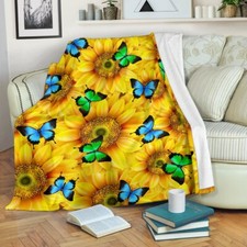 Sunflowers  Butterflies Blanket, Sunflower Lover Blanket For Child  Adult
